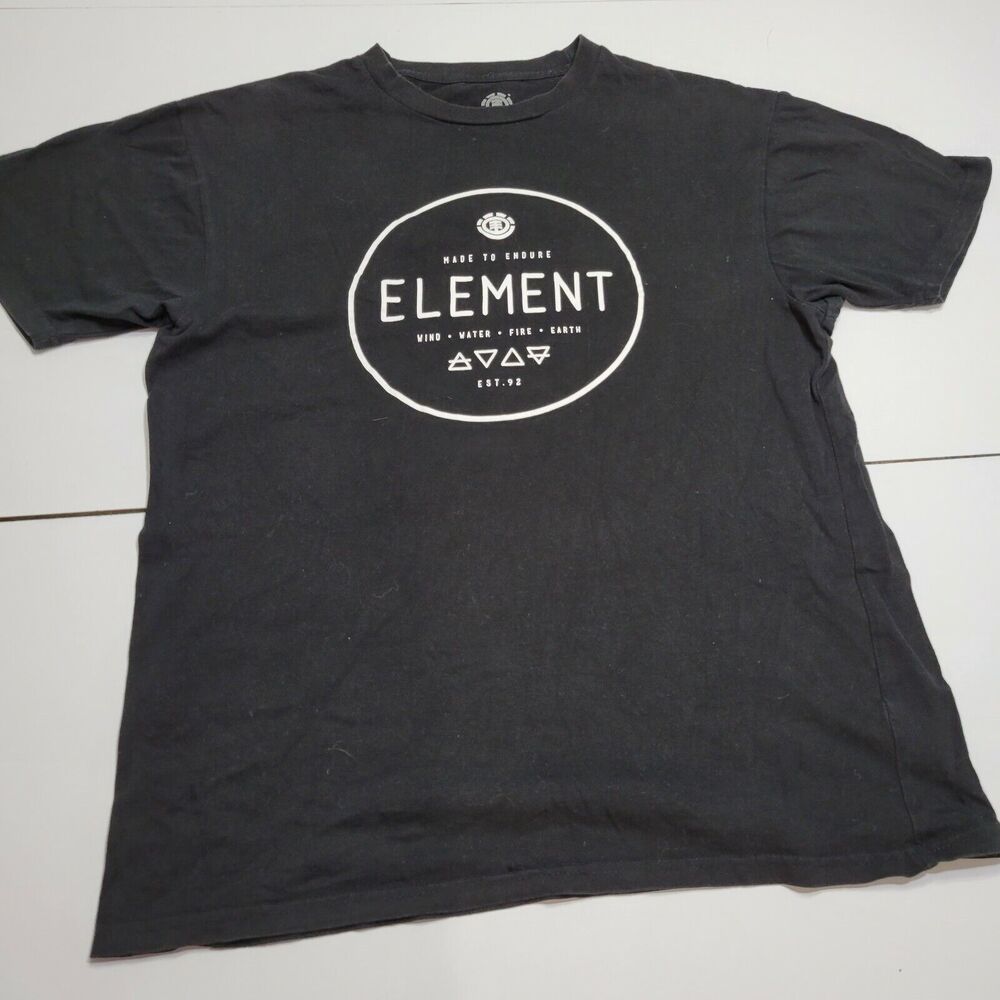 Element Mens Graphic T-Shirt Black Wind Water Fire Earth Crew Neck Tee M 36-40